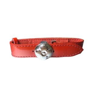 Louis Vuitton Red Leather Vernis Bracelet with Silver Flower Clasp